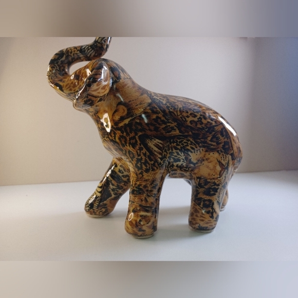 La Vie Vintage Ceramic Glazed Animal Print Patchwork Elephant Figurine - Picture 5 of 10